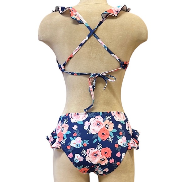Floral Bikini Swimsuit Ruffle L Large New - Picture 2 of 4